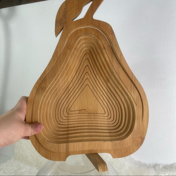 Modern Pear Shaped accordion collapsible Wooden Fruit Basket - Picture 5 of 6